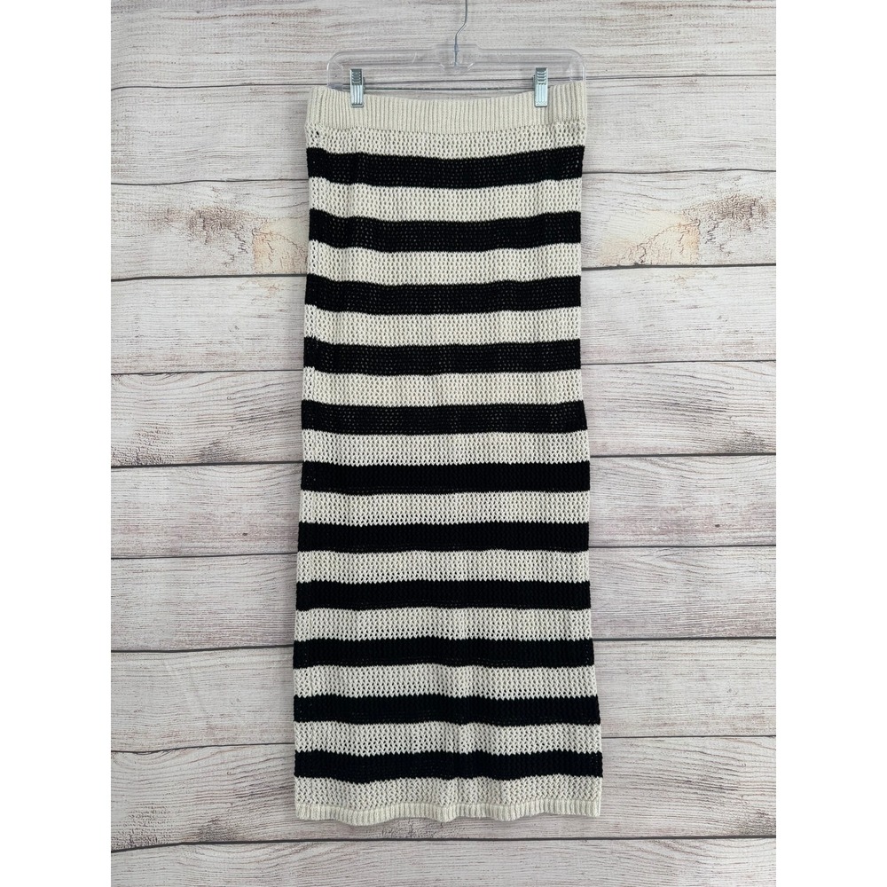 Sanctuary Maxi Skirt Womens XL Black Cream Striped Crochet Knit CW1540MU7